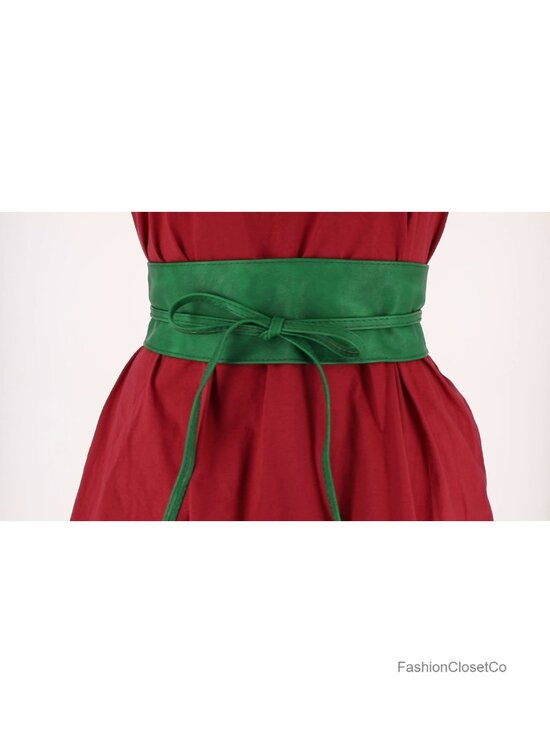 Faux Leather Wide Obi Belt with Lace-up Closure main image 5